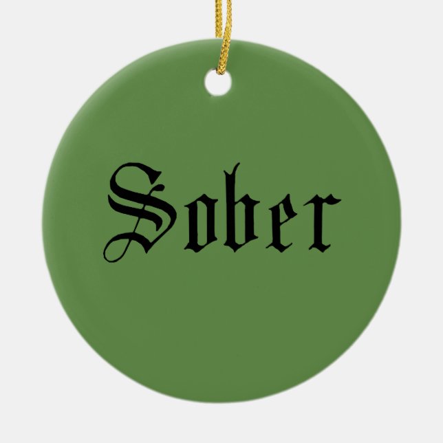 Sober Christmas Ornament, Green Ceramic Tree Decoration (Front)