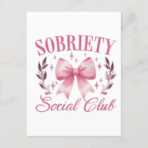 Sober & Clean Living In Recovery Bow Coquette  Invitation Postcard