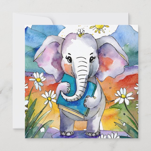 Sober Elephant Reading Big Book Recovery Card (Front)