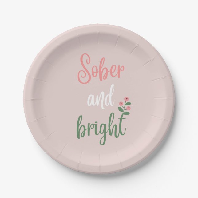 Sober Holiday Party Pink Themed Christmas Napkins Paper Plate (Front)