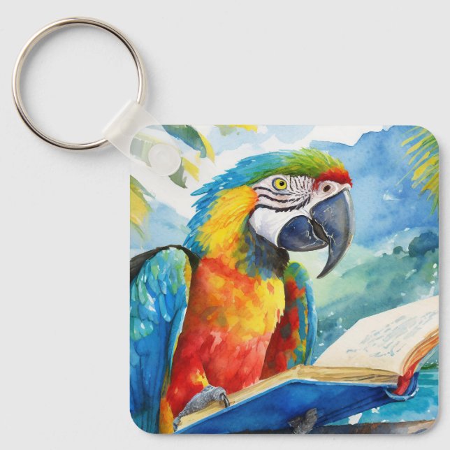 Sober Macaw Bird Reading Big Book AA Prayer CUSTOM Key Ring (Front)