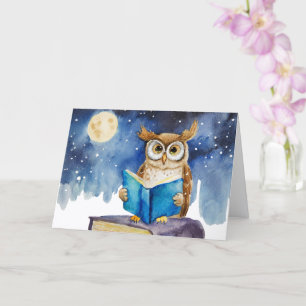 Sober Owl Reading Big Book Recovery Anniversary Card