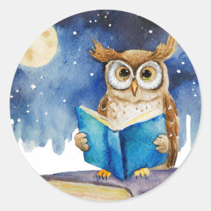 Sober Owl Reading Big Book Recovery Classic Round Sticker