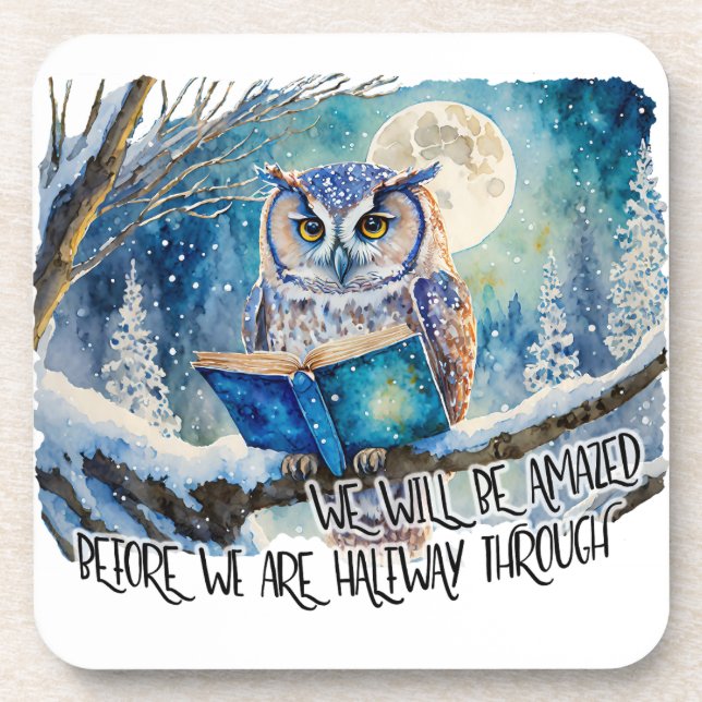 Sober Owl Reading Big Book Recovery Promises Coaster (Front)