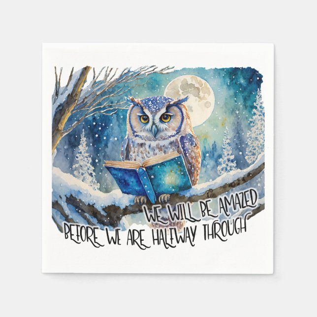 Sober Owl Reading Big Book Recovery Promises Napkin (Front)