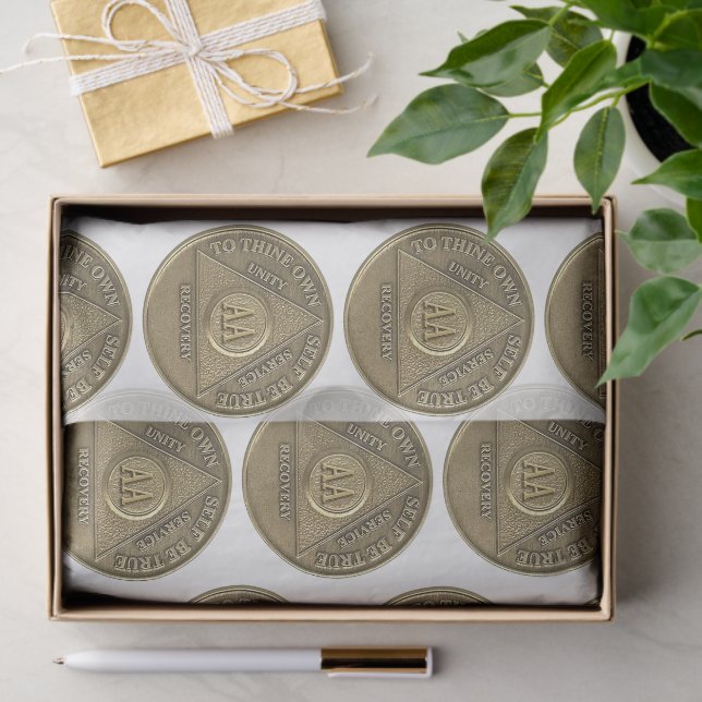 Sober Recovery Anniversary AA on Coin white Tissue Paper (Gift)