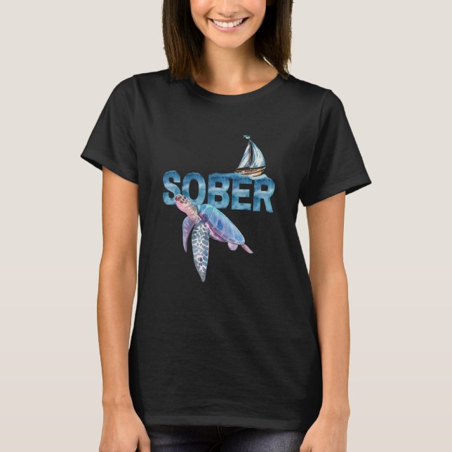 Sober Sailboat And Sea Turtle Recovery Na Aa Anniv T-Shirt (Front)