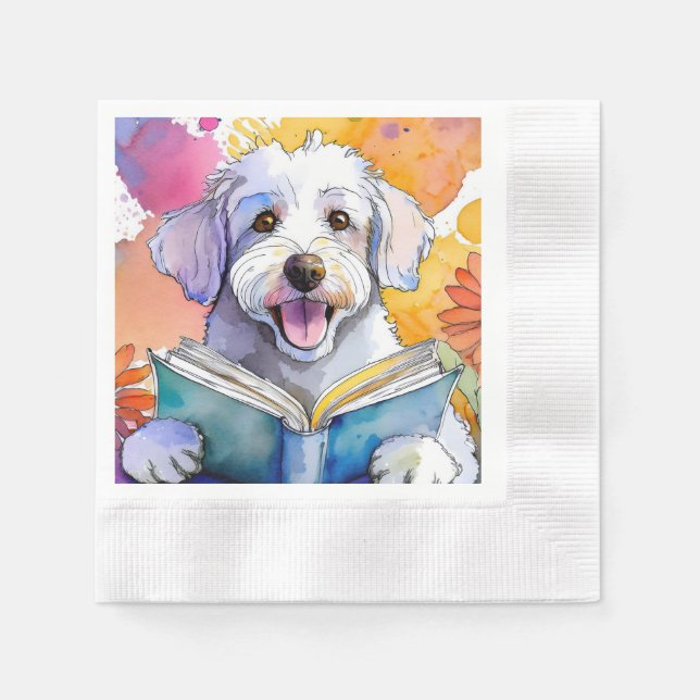 Sober Schnoodle Dog Reading Big Book Recovery Napkin (Front)