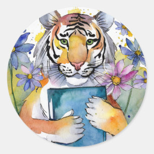 Sober Tiger Reading Big Book Recovery Classic Round Sticker