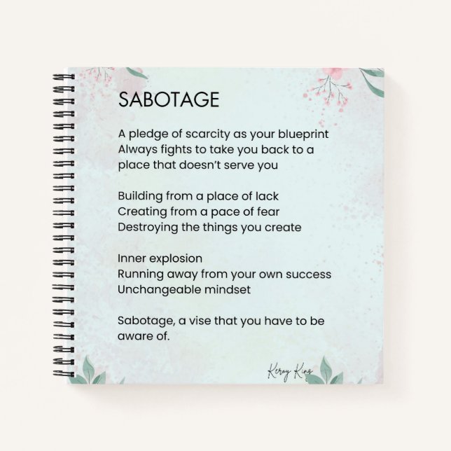 Sobotage - Awareness Self Love Poem Notebook (Front)