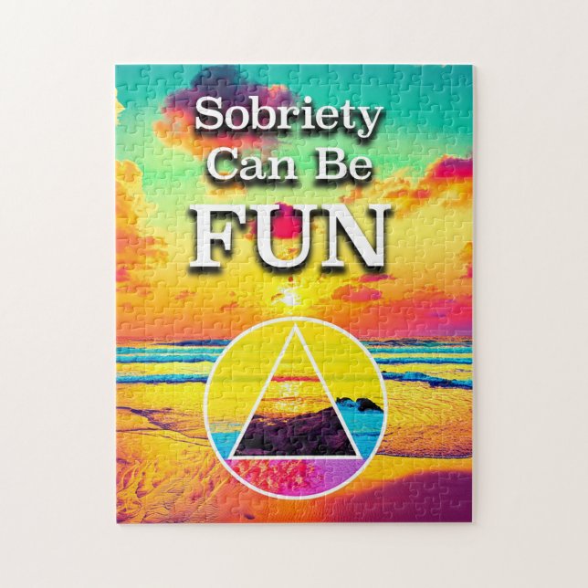 Sobriety Can Be Fun Recovery Slogan Sunrise Jigsaw Puzzle (Vertical)
