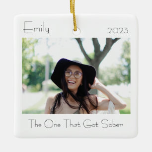 Sobriety Elegant Modern Minimal Photo Sober Gift Ceramic Ornament