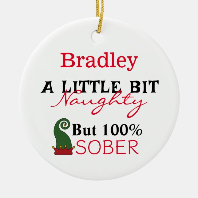 Sobriety Funny Christmas Ceramic Tree Decoration (Front)