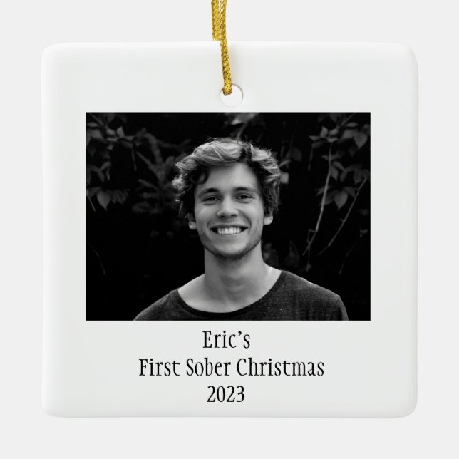 Sobriety Gift Keepsake Minimal Photo  Ceramic Ornament (Front)
