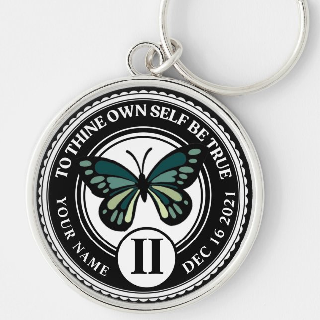 Sobriety Medallion with Green Butterfly Recovery Key Ring (Front)