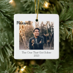 Sobriety Modern Minimal with Photo Sober Support Ceramic Ornament