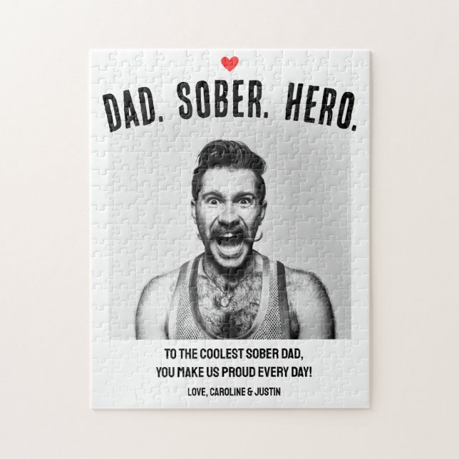 Sobriety Support Gift, Dad Hero Sober Custom Photo Jigsaw Puzzle (Vertical)