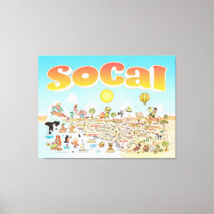 SoCal Cartoon Map Canvas Print