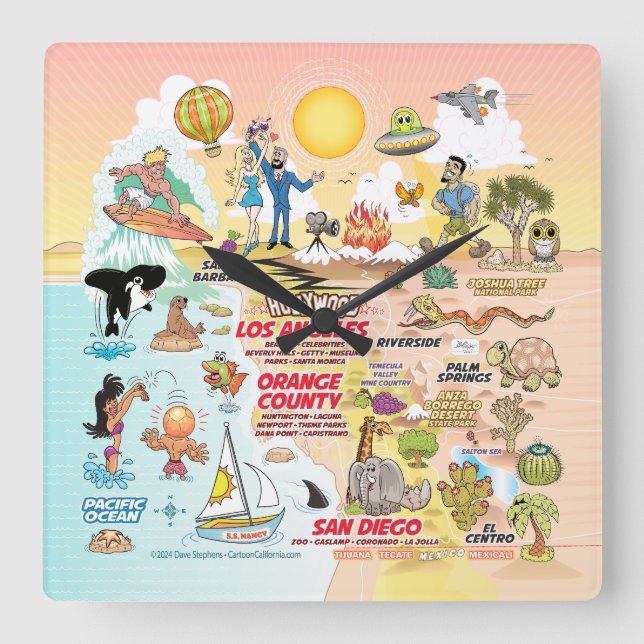 SoCal Sunset Square Wall Clock (Front)