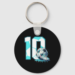Soccer 10th Birthday 10 Year Old Ice Cream Drip Bd Key Ring