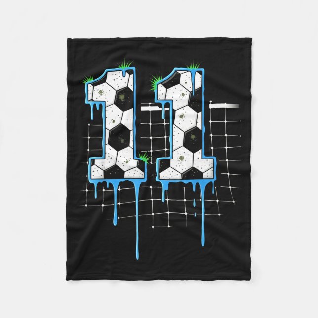 Soccer 11 Year Old Ice Cream Drip Youth 11th Birth Fleece Blanket (Front)