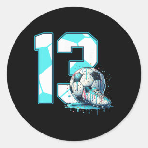Soccer 13th Birthday 13 Year Old Ice Cream Drip Bd Classic Round Sticker