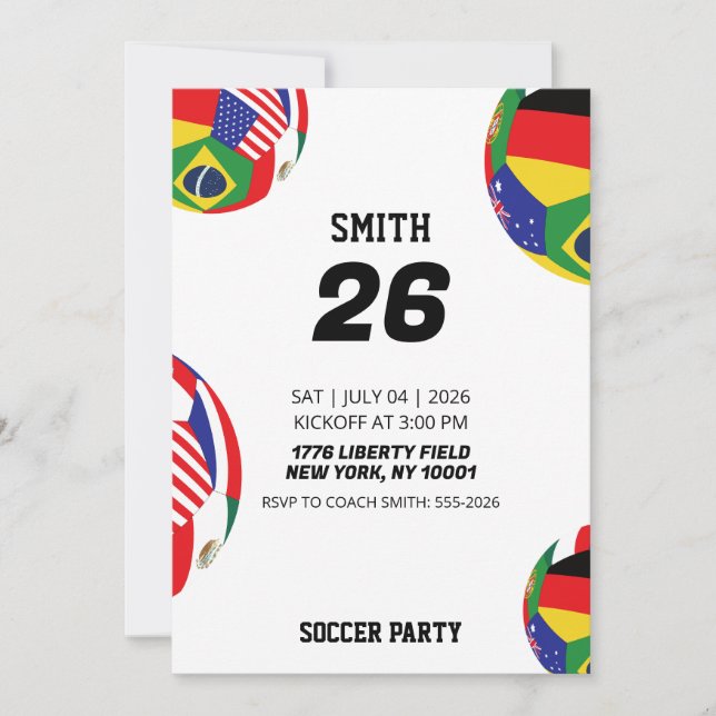 Soccer 2026 Global Flags Birthday Party Invite (Front)