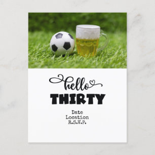 Soccer 30th Birthday card with balls on green 