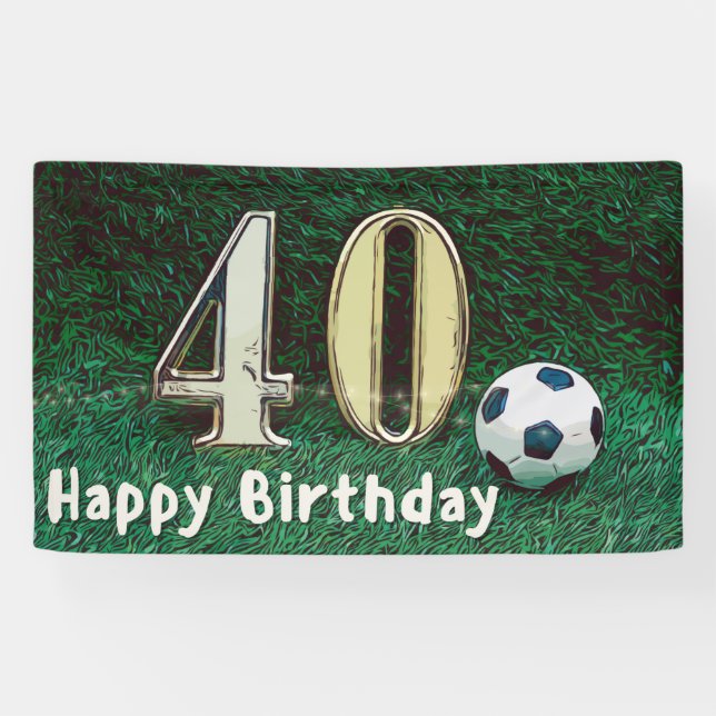 Soccer 40th Birthday on green grass Banner (Horizontal)