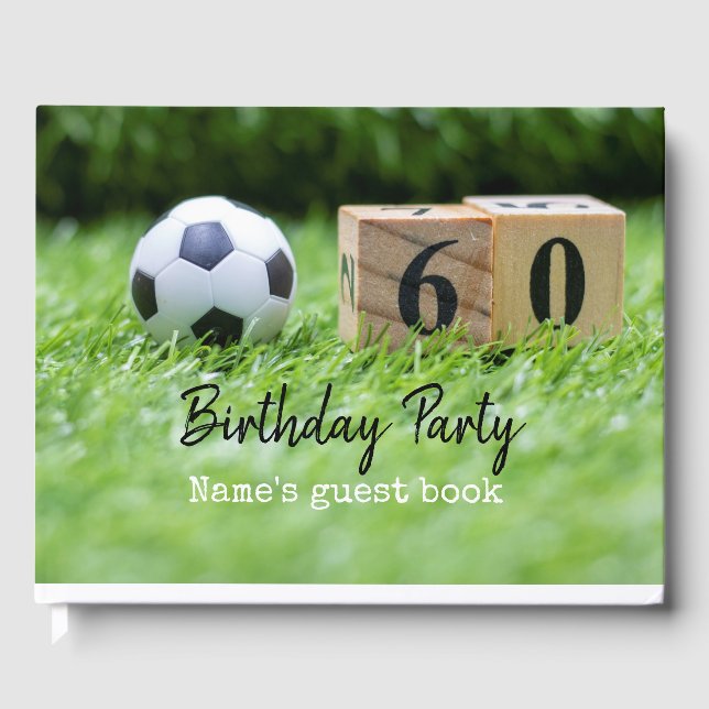 Soccer 60th birthday with ball and number sixty  g guest book (Front)