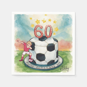 Soccer 60th Birthday with balls on green Napkin
