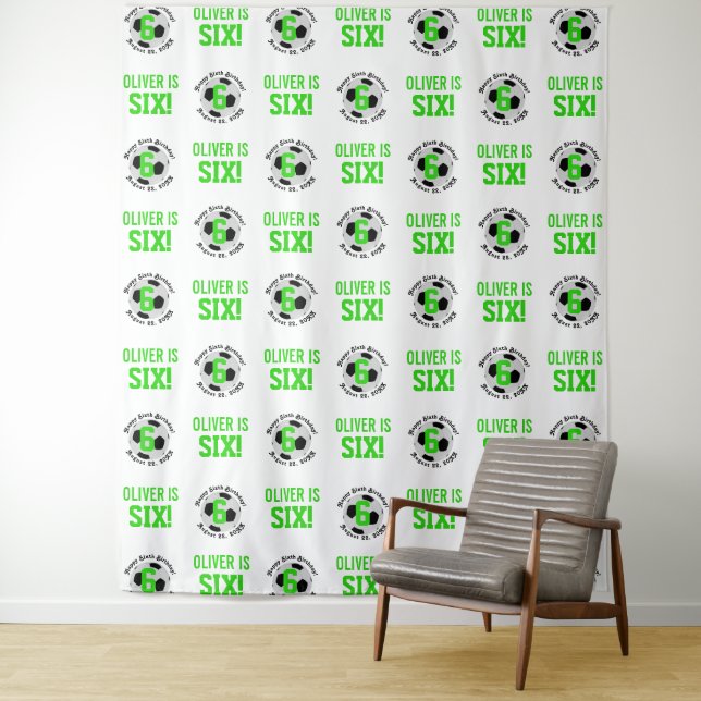 Soccer 6th Birthday Boys | Step Repeat Backdrop Tapestry (In Situ)