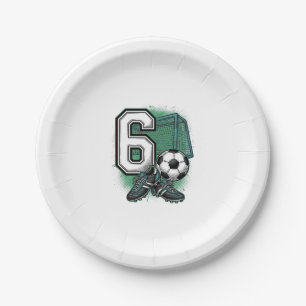 Soccer 6th Birthday Vintage Engraving Shirt Design Paper Plate