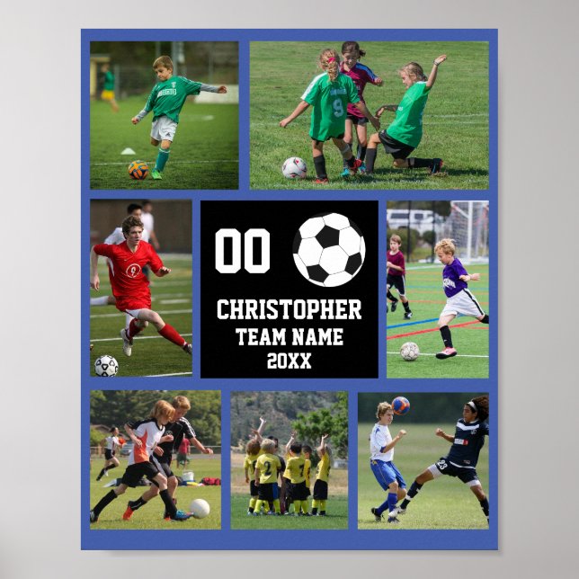 Soccer 7 photo collage Blue team name poster (Front)