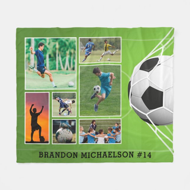 Soccer 7 Photo Collage Personalised Fleece Blanket (Front (Horizontal))