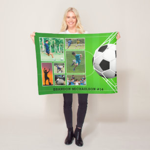 Soccer 7 Photo Collage Personalised Fleece Blanket