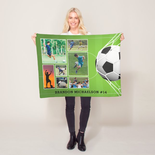 Soccer 7 Photo Collage Personalised Fleece Blanket (In Situ)