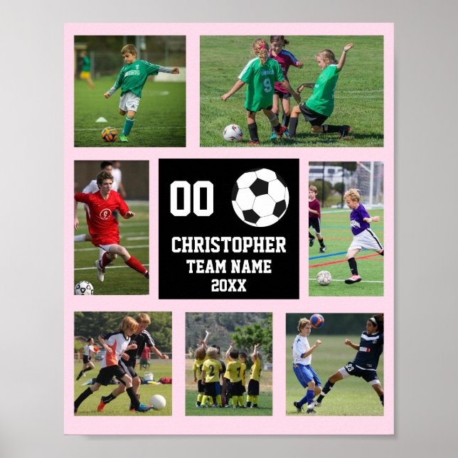 Soccer 7 photo collage Pink Blush team name poster (Front)