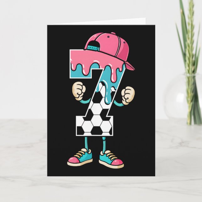 Soccer 7 Year Old Ice Cream Drip Youth 7th Birthda Card (Front)