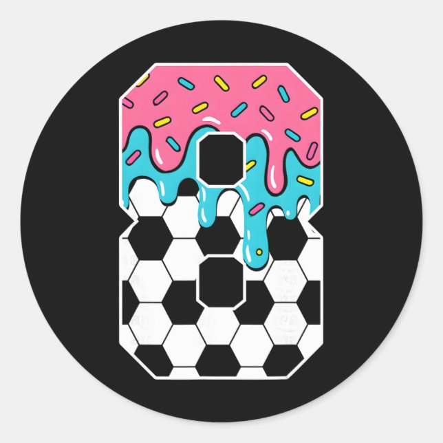 Soccer 8 Year Old Ice Cream Drip Youth 8th Birthda Classic Round Sticker (Front)