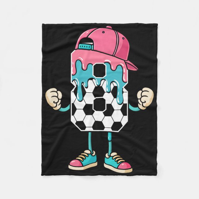 Soccer 8 Year Old Ice Cream Drip Youth 8th Birthda Fleece Blanket (Front)