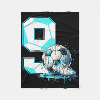 Soccer 9th Birthday 9 Year Old Ice Cream Drip Bday Fleece Blanket