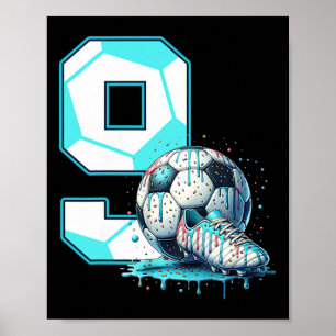Soccer 9th Birthday 9 Year Old Ice Cream Drip Bday Poster