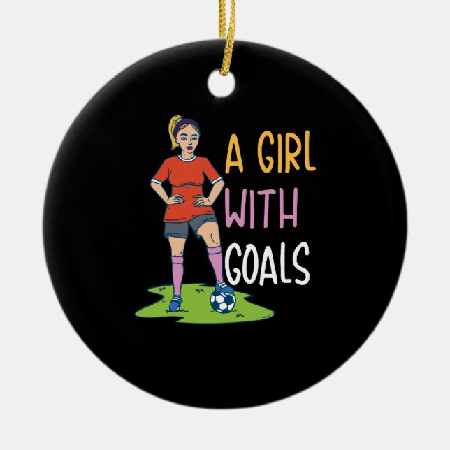 Soccer - A Girl With Goals Ceramic Tree Decoration (Front)
