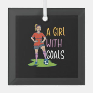 Soccer - A Girl With Goals Glass Tree Decoration