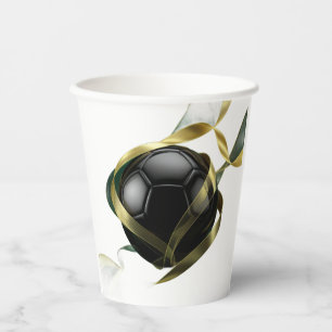 Soccer aka Football Ball with Golden Swirls around Paper Cups