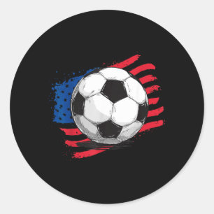 Soccer American Flag 4th of July Independence Day Classic Round Sticker