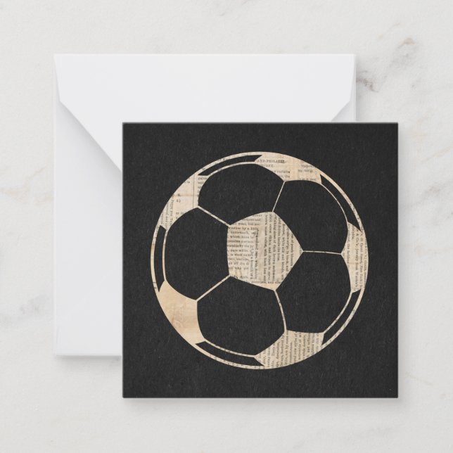 Soccer Art Soccer Ball with Newsprint on Black Card (Front)