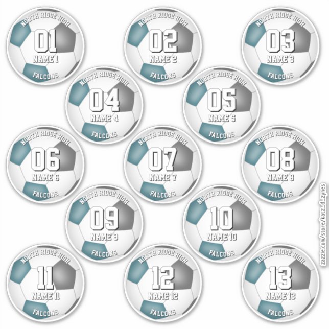 soccer athletes team colors set of 13 teal gray (Front)