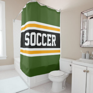 SOCCER Athletic Bold Green Black Yellow Stripes Shower Curtain